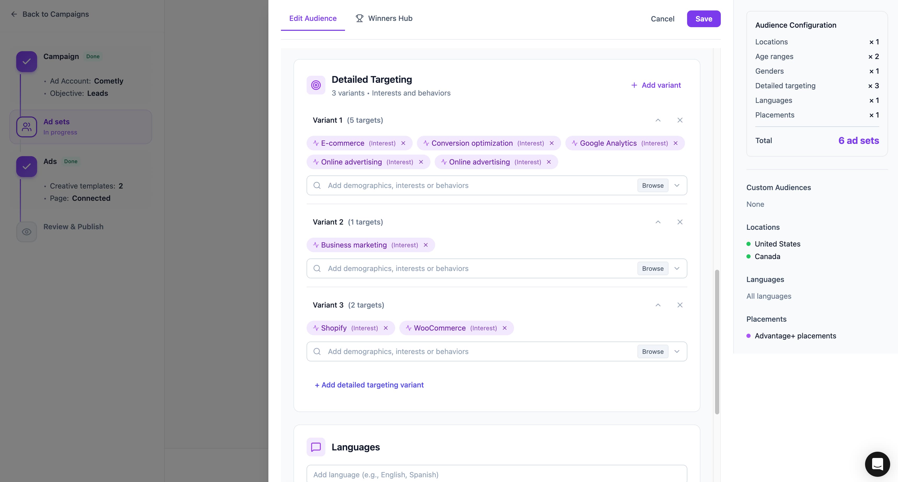 Bulk ad set creation in AdStellar - create multiple audiences, budgets, and targeting options