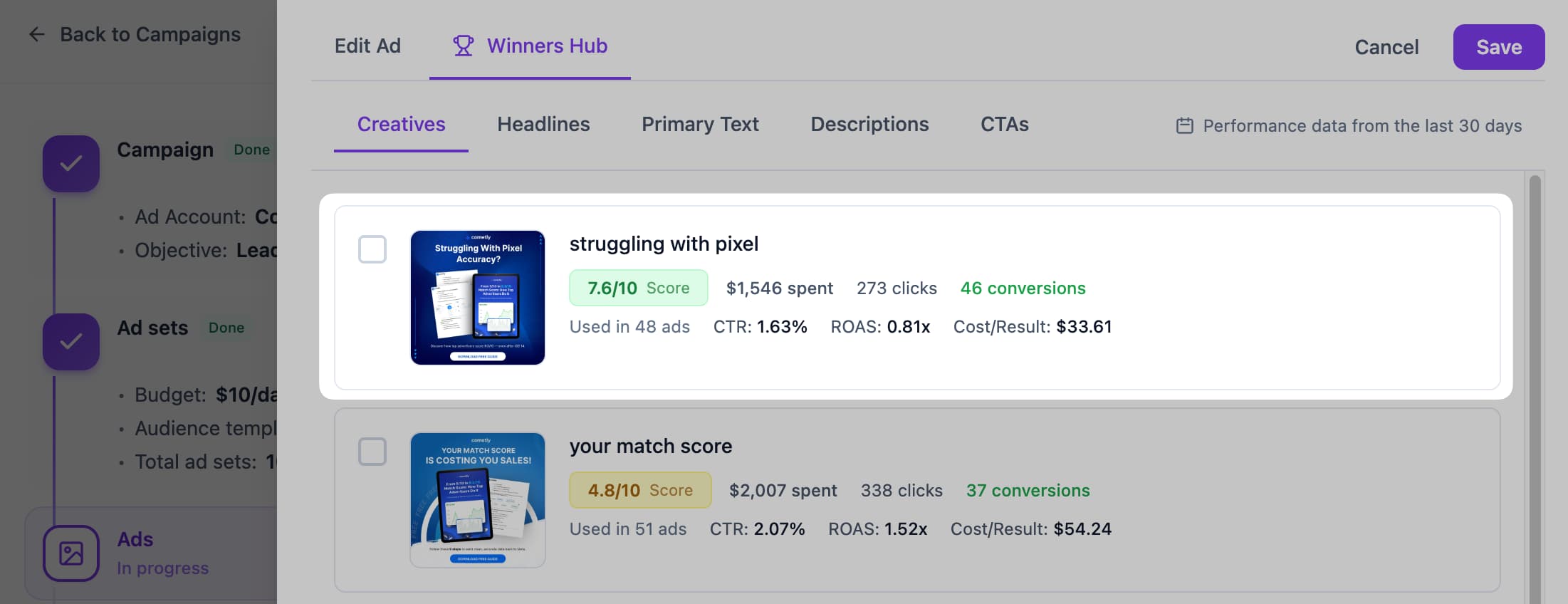 Winners Hub - Ad Level