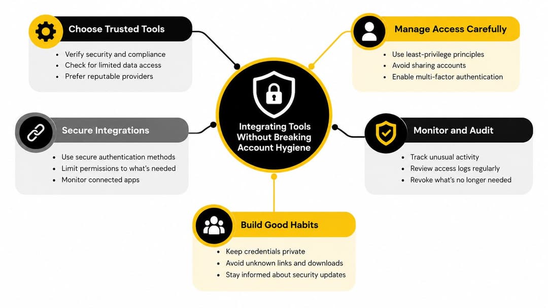 An infographic showing best practices for integrating tools while maintaining strong security and account hygiene.