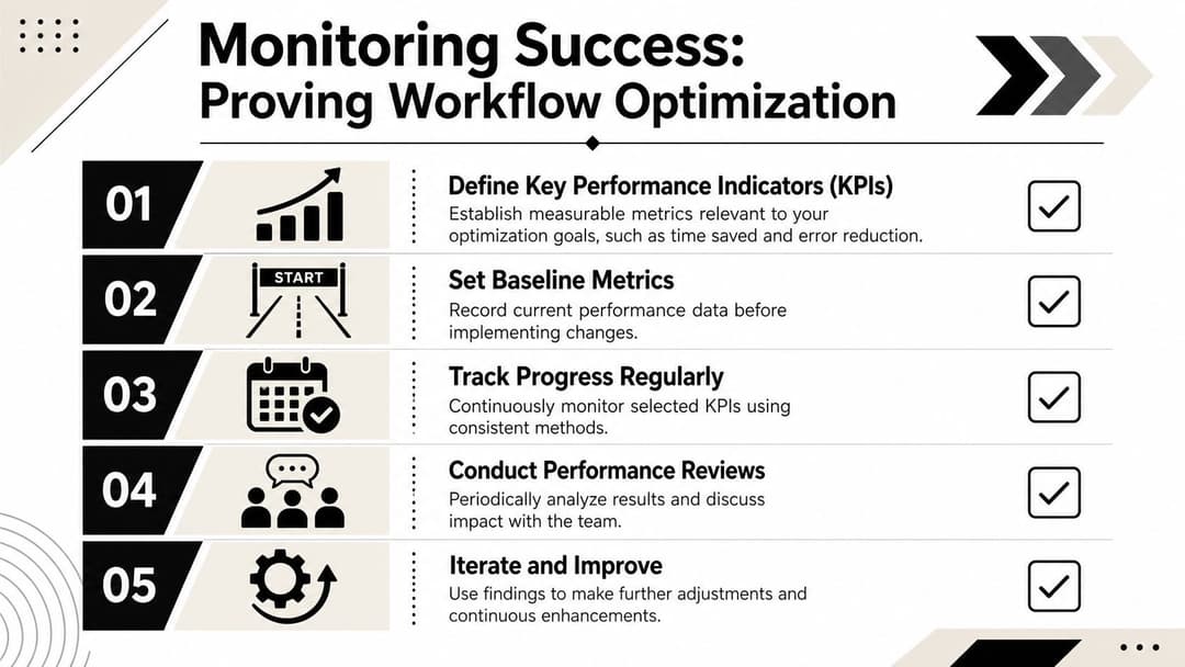 A five-step guide for monitoring and proving successful workflow optimization in a professional business setting.
