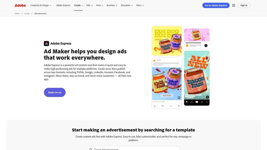 Adobe Express Ad Maker Interface