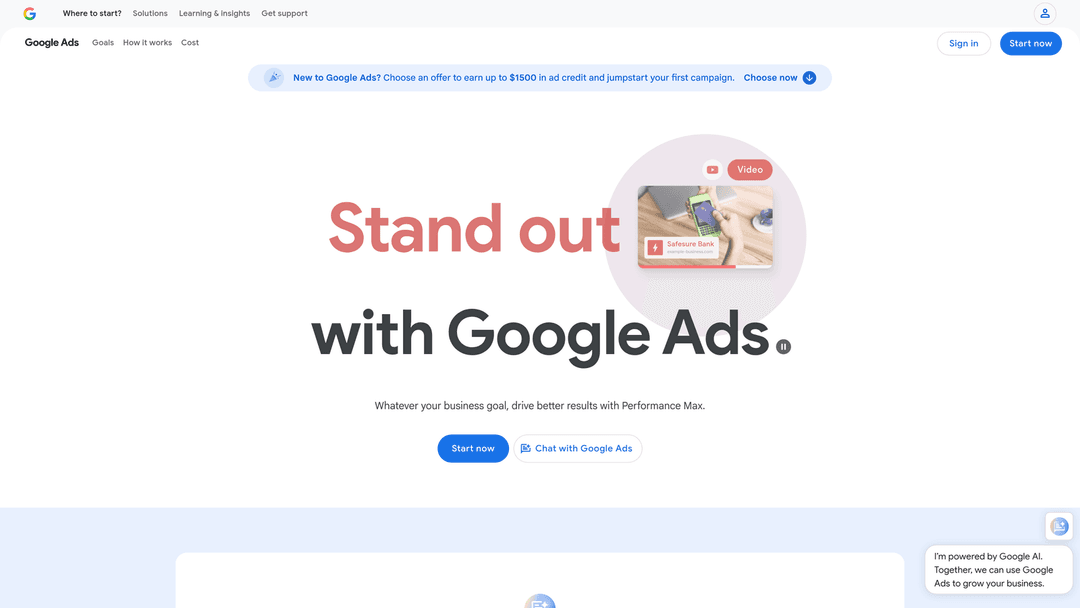 Screenshot of Google Ads website homepage