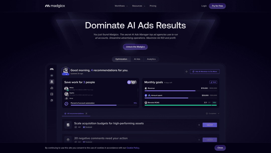Screenshot of Madgicx website homepage