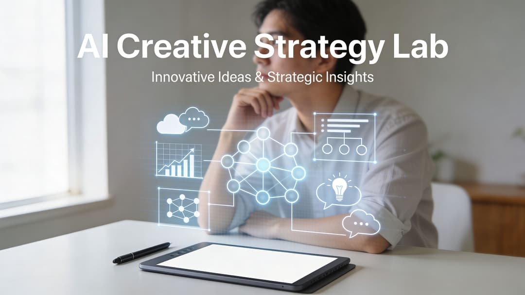 A creative professional sitting at a desk with a digital tablet visualizing AI data network concepts.