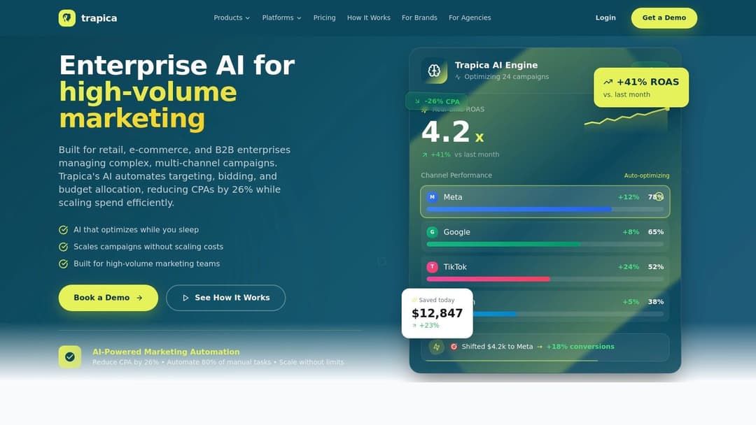 Trapica dashboard showing campaign performance metrics