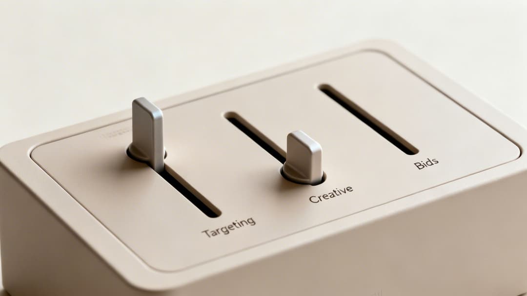 A beige device with three sliders labeled 'Targeting', 'Creative', and 'Bids' with two active controls.