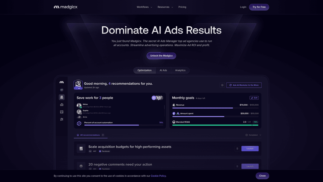 Screenshot of Madgicx website homepage