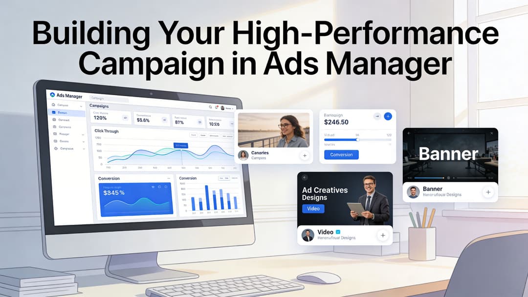 A digital interface display on a computer screen illustrating an online advertising manager campaign dashboard platform.