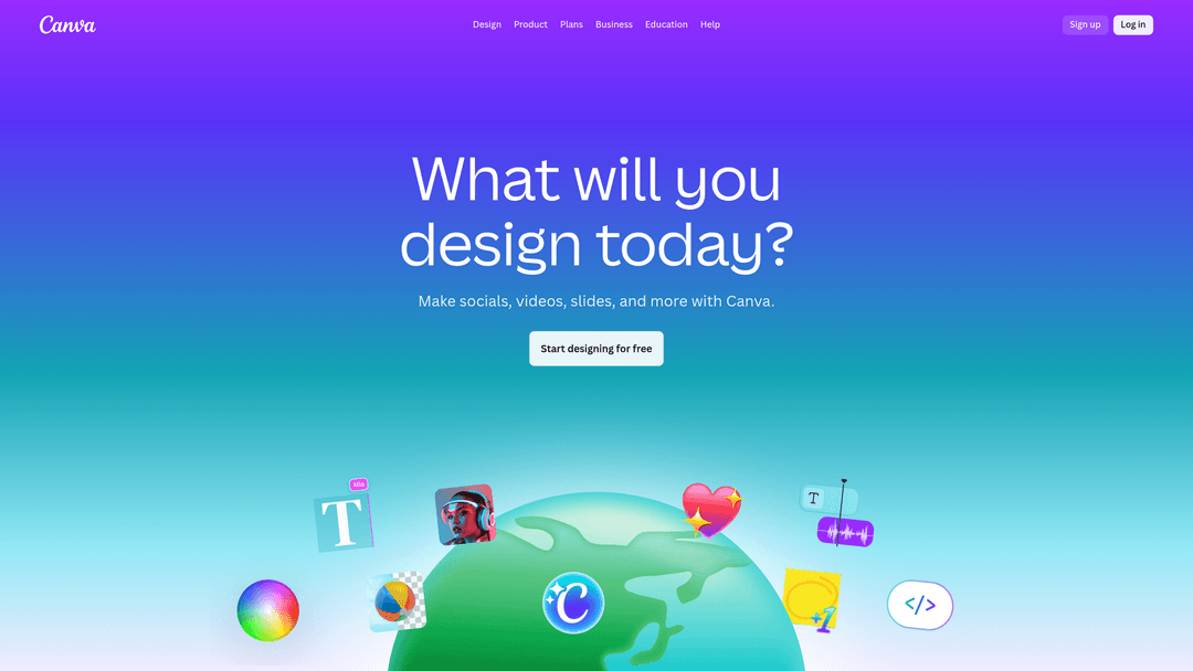 Screenshot of Canva website homepage