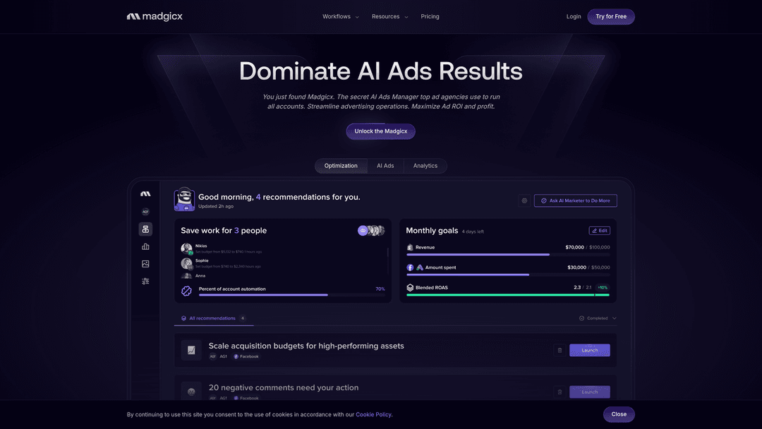 Screenshot of Madgicx website homepage