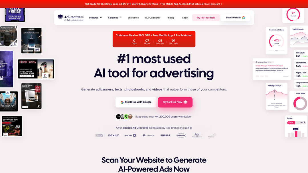Screenshot of AdCreative.ai website homepage