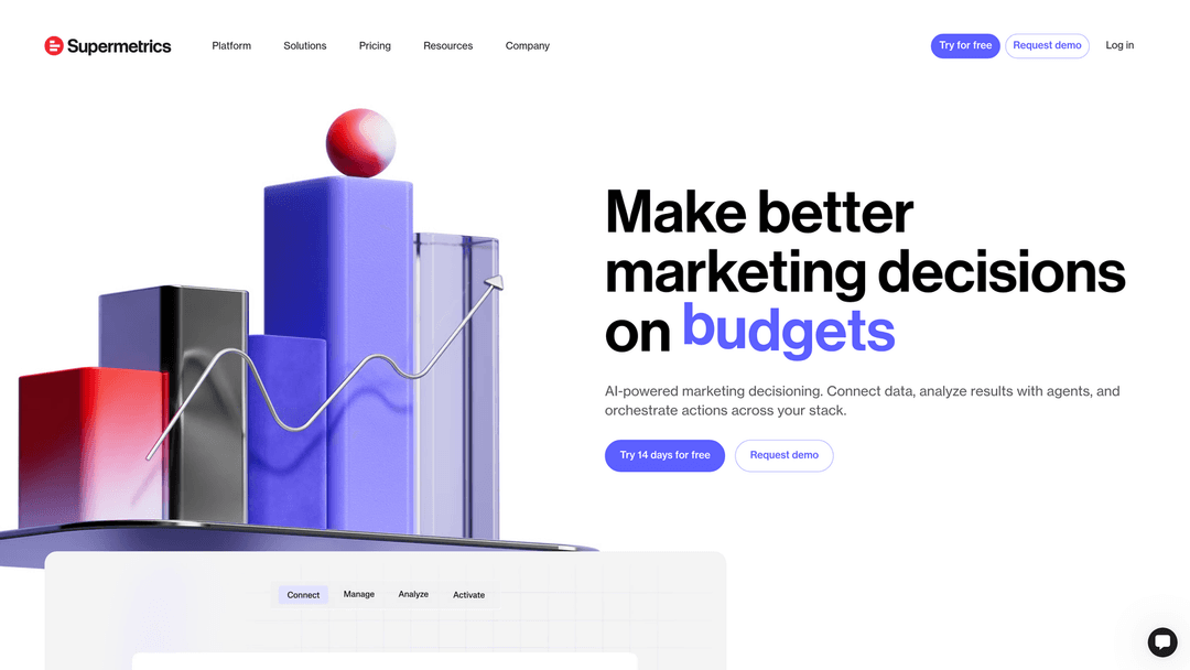 Screenshot of Supermetrics website homepage