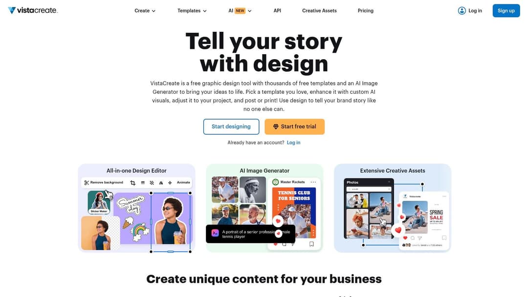 A screenshot of the VistaCreate interface showing a variety of ad templates for social media, with a focus on vibrant and animated designs.