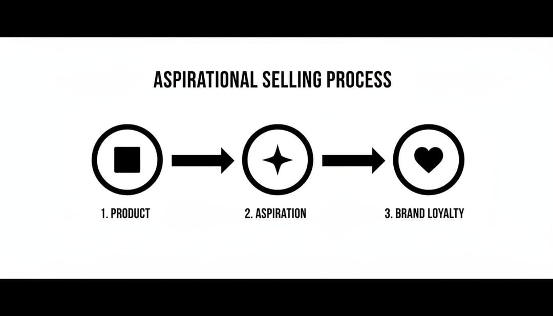 A black and white diagram illustrates the Aspirational Selling Process, showing steps for Product, Aspiration, and Brand Loyalty.