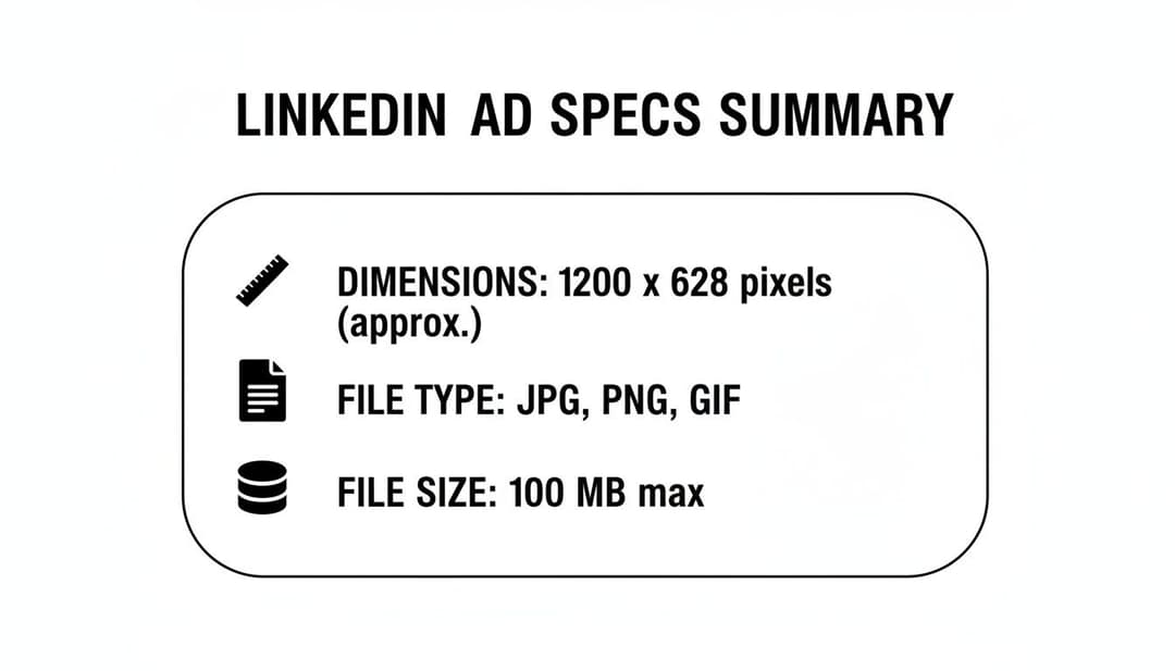 LinkedIn single image ad specifications summary, detailing dimensions, file types, and maximum file size.
