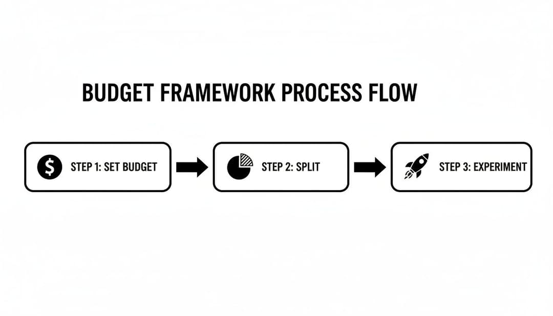 A three-step flowchart illustrating a budget framework process: set budget, split, and experiment.