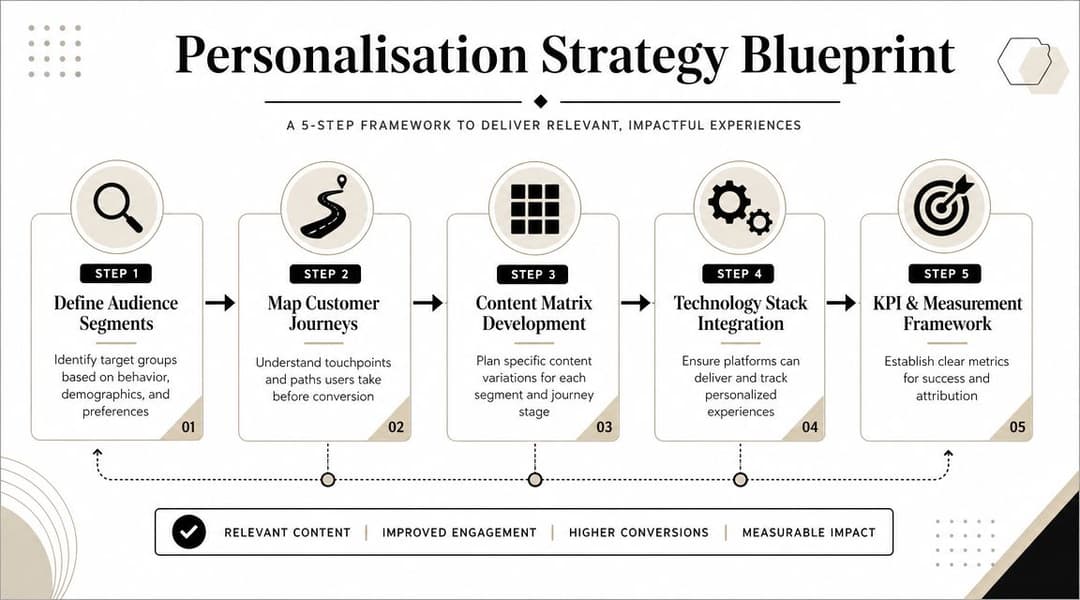 A five-step infographic titled Personalisation Strategy Blueprint for delivering relevant and impactful customer experiences.
