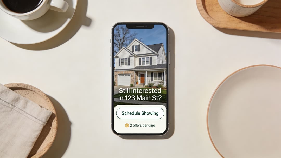 A smartphone display showing a real estate ad for a house with an option to schedule a showing.