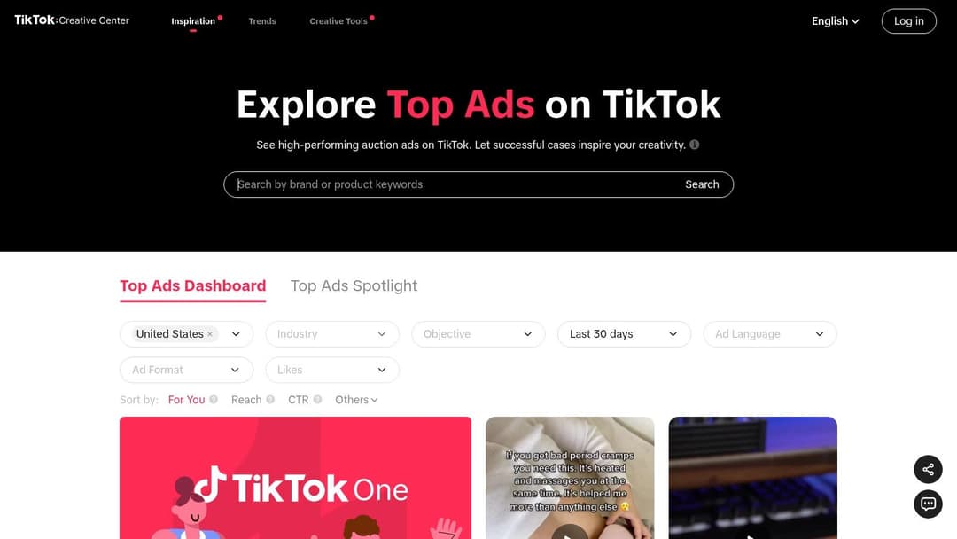 TikTok Creative Center – Top Ads Dashboard