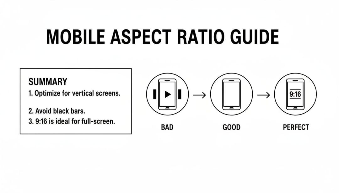 A mobile aspect ratio guide showing bad, good, and perfect examples for vertical screens.