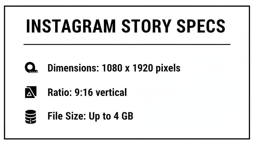 An infographic detailing Instagram Story specifications, including dimensions, aspect ratio, and file size.
