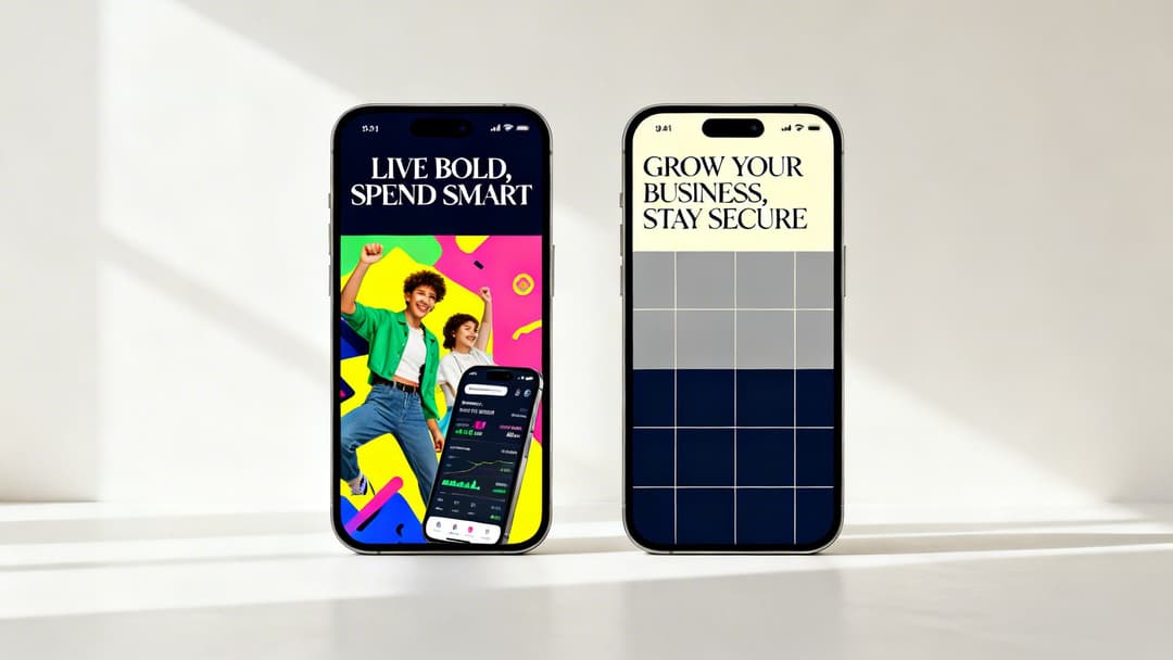 Two modern smartphones displaying apps for smart spending and secure business growth.