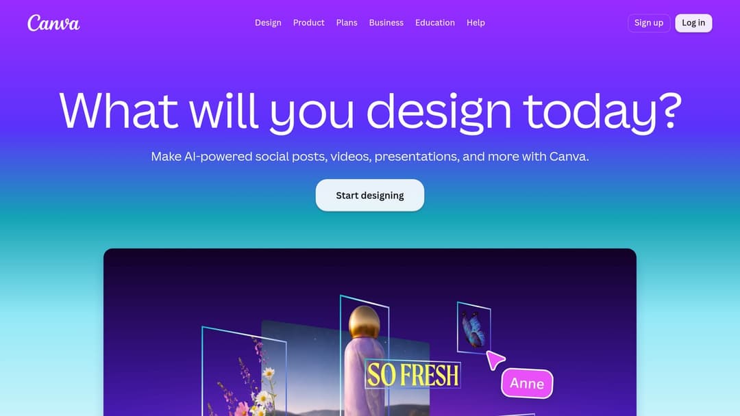 Screenshot of Canva website homepage